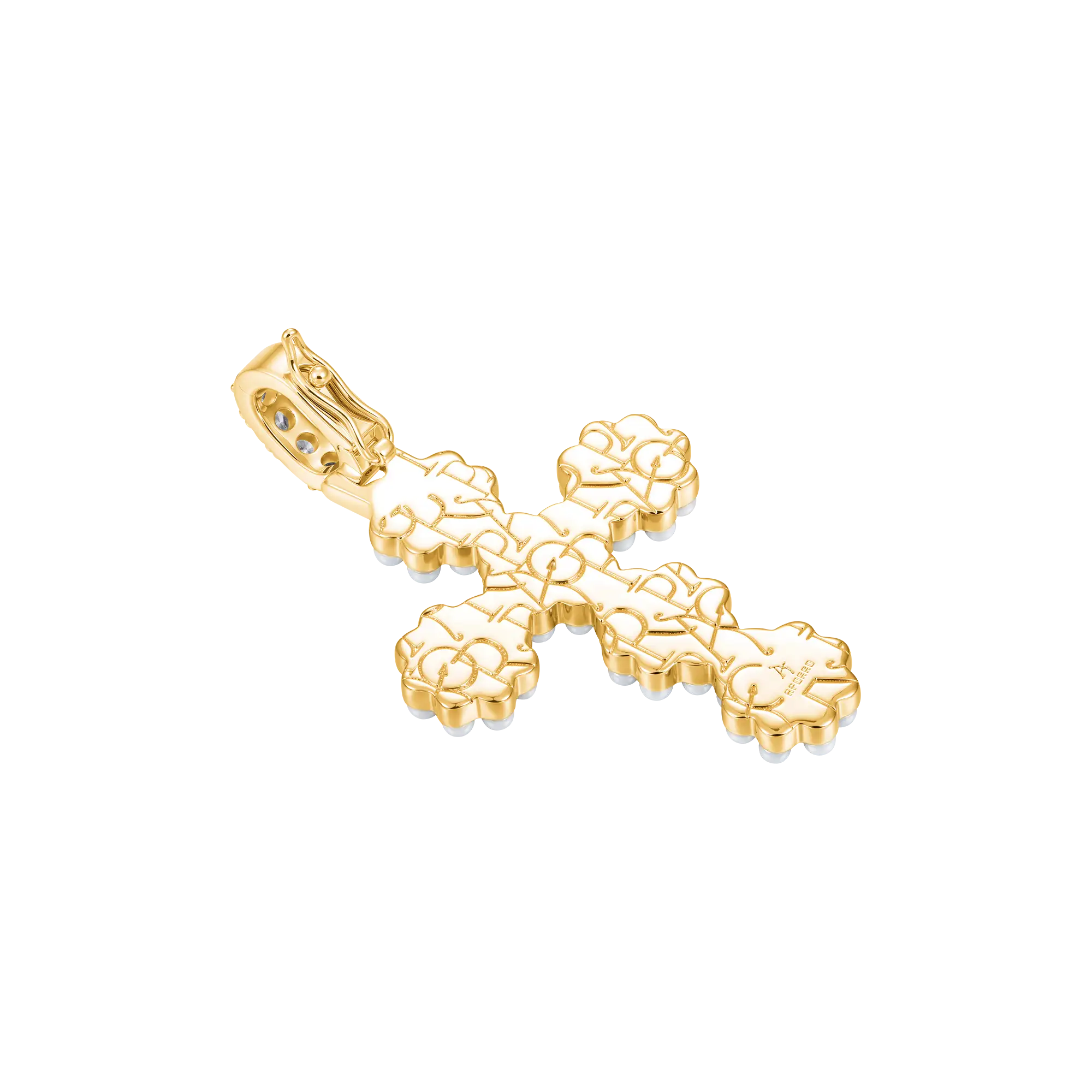 Moissanite Halo Pearl Brilliant Cross Pendant