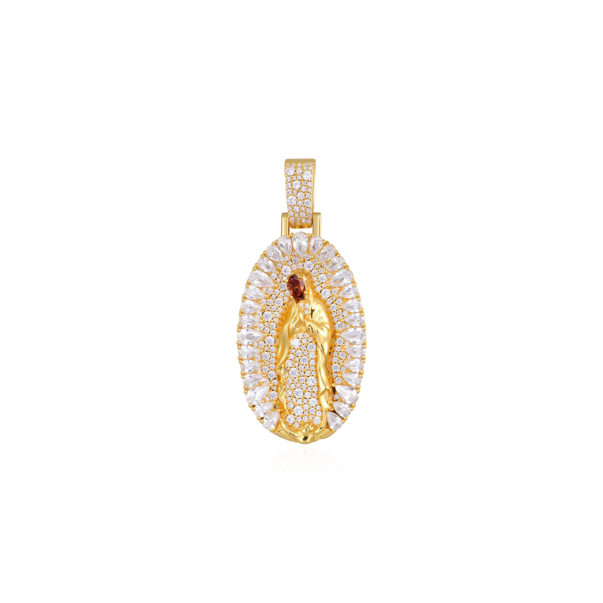 Brilliant Pear Halo Virgin Mary Pendant
