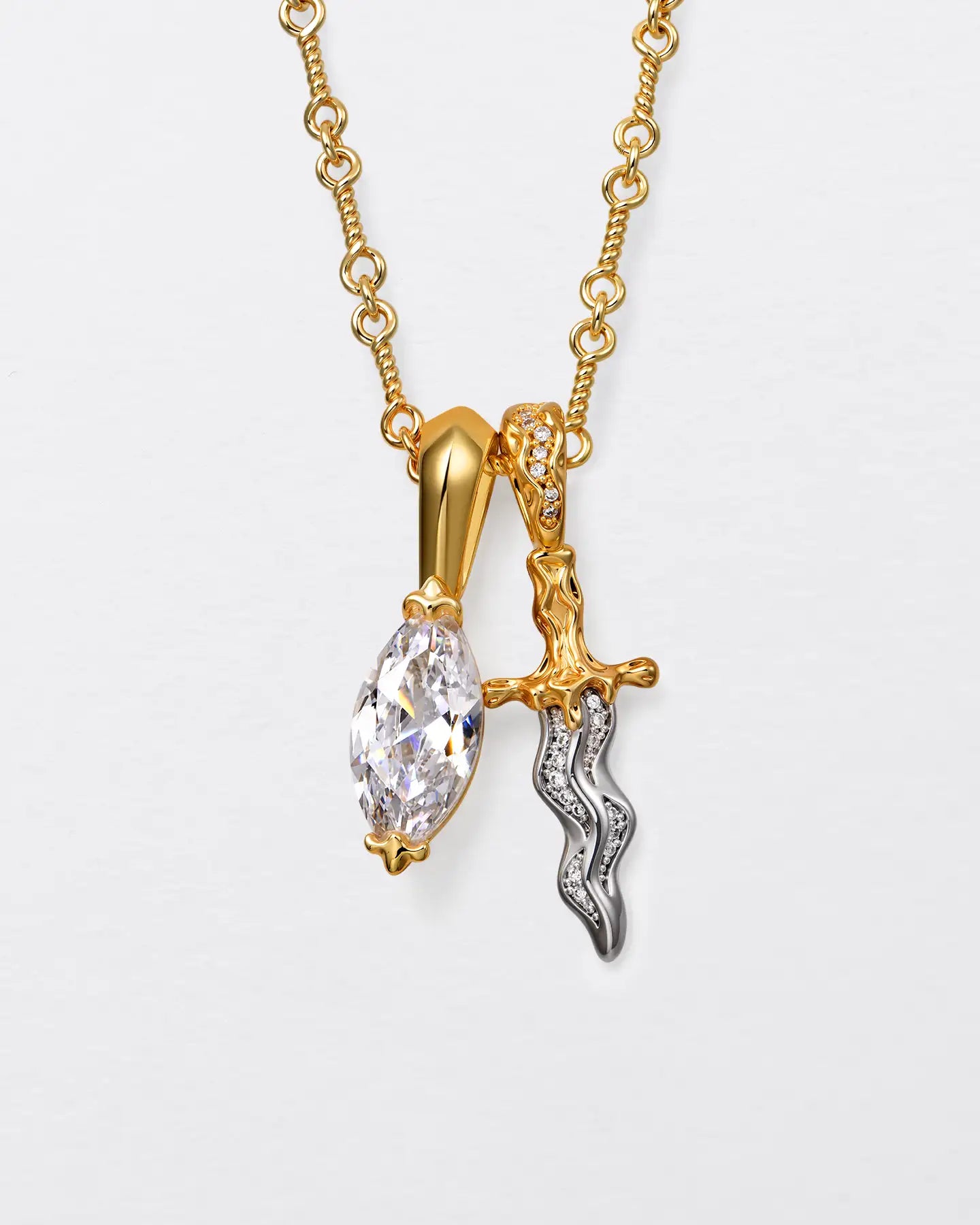 22K Marquise Cut & Melted Dagger Pendant Set