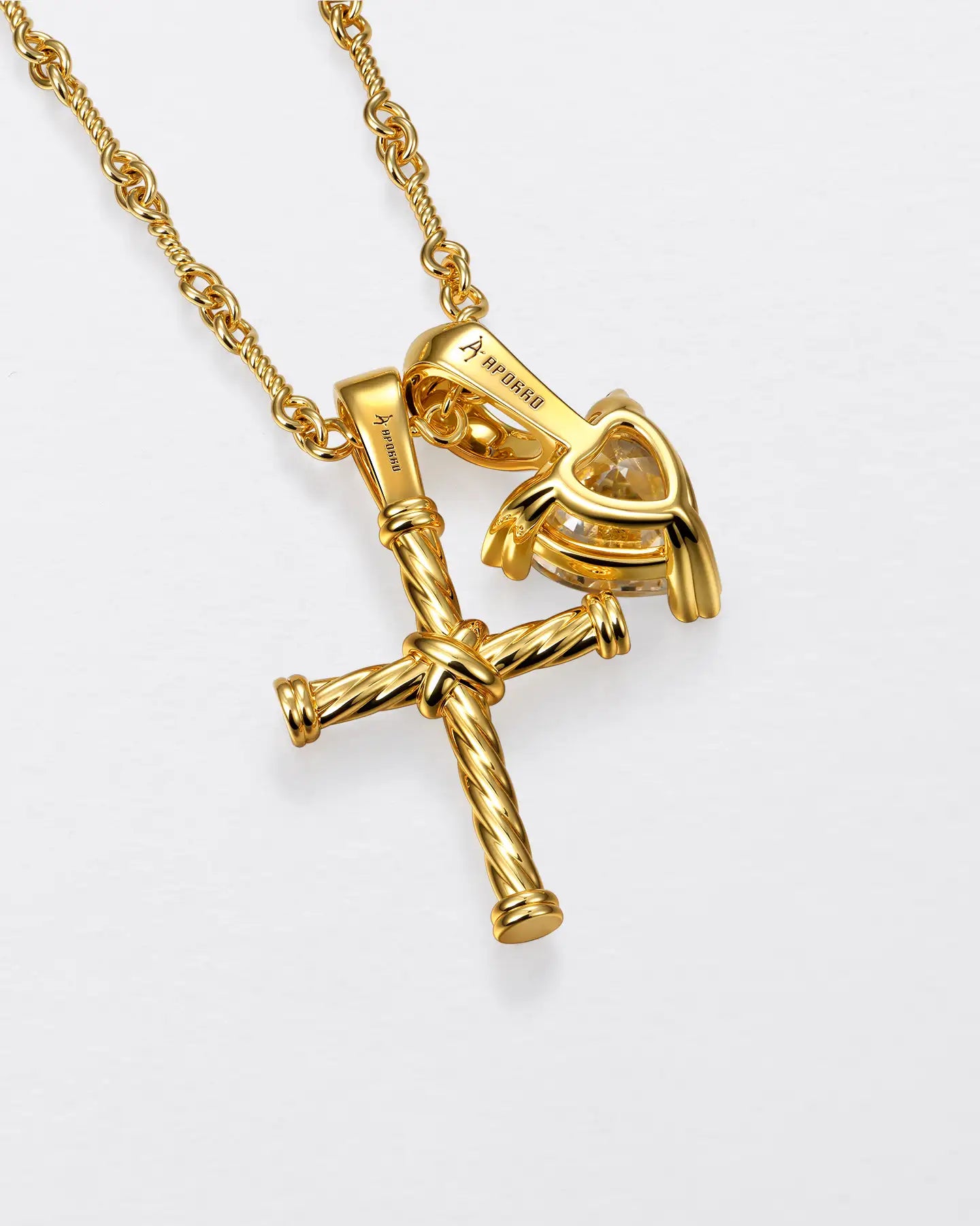 22K Heart-Shaped Cut & Twisted Cross Pendant Set
