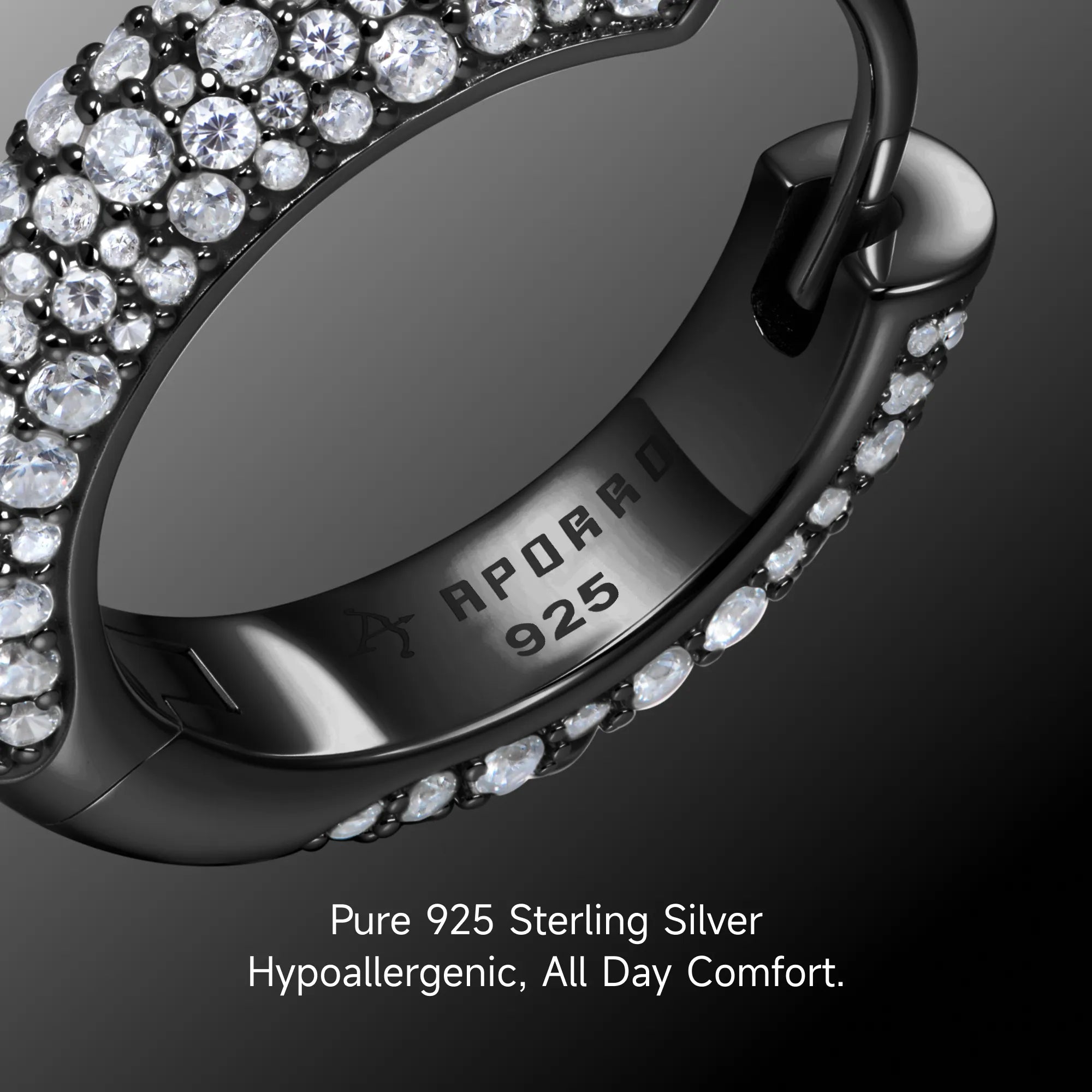 S925 Round Paved Hoop Earring - Medium