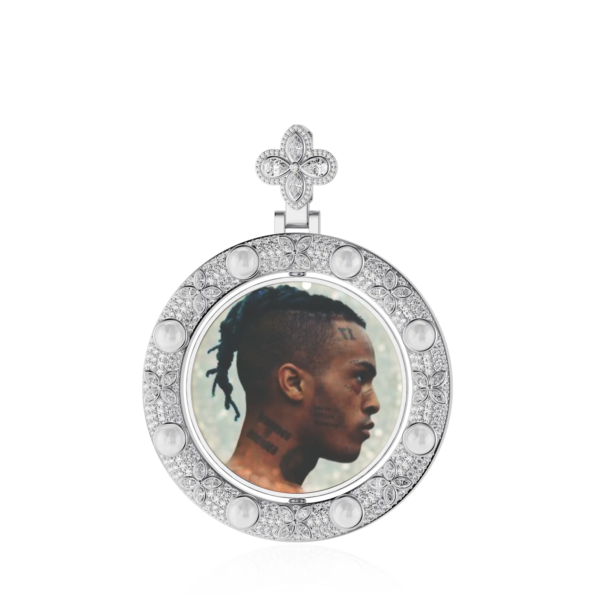 Custom Clover Pearl Reversible Photo Frame Pendant