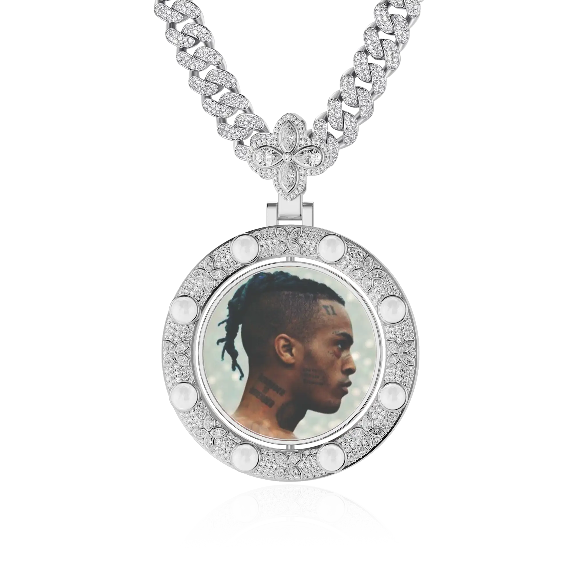 Custom Clover Pearl Reversible Photo Frame Pendant