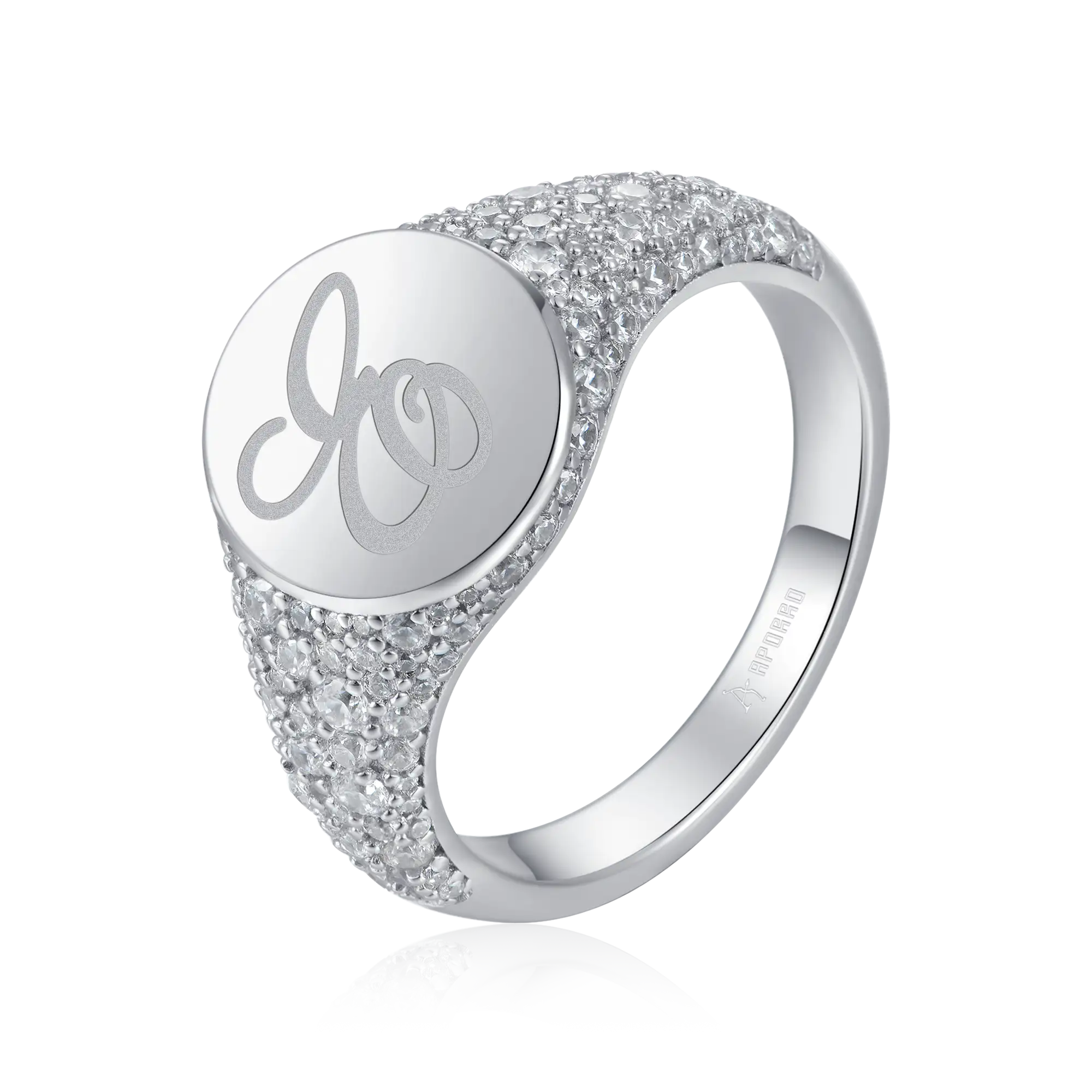 Anillo de sello ovalado helado personalizado - Carta