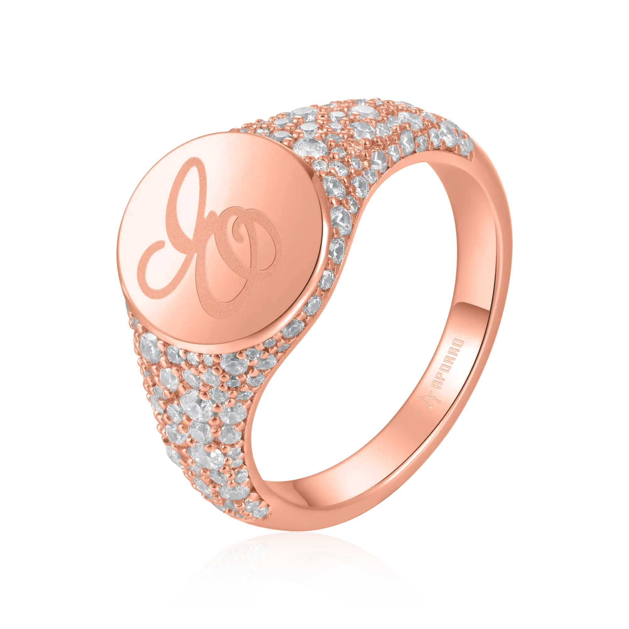 Anillo de sello ovalado helado personalizado - Carta