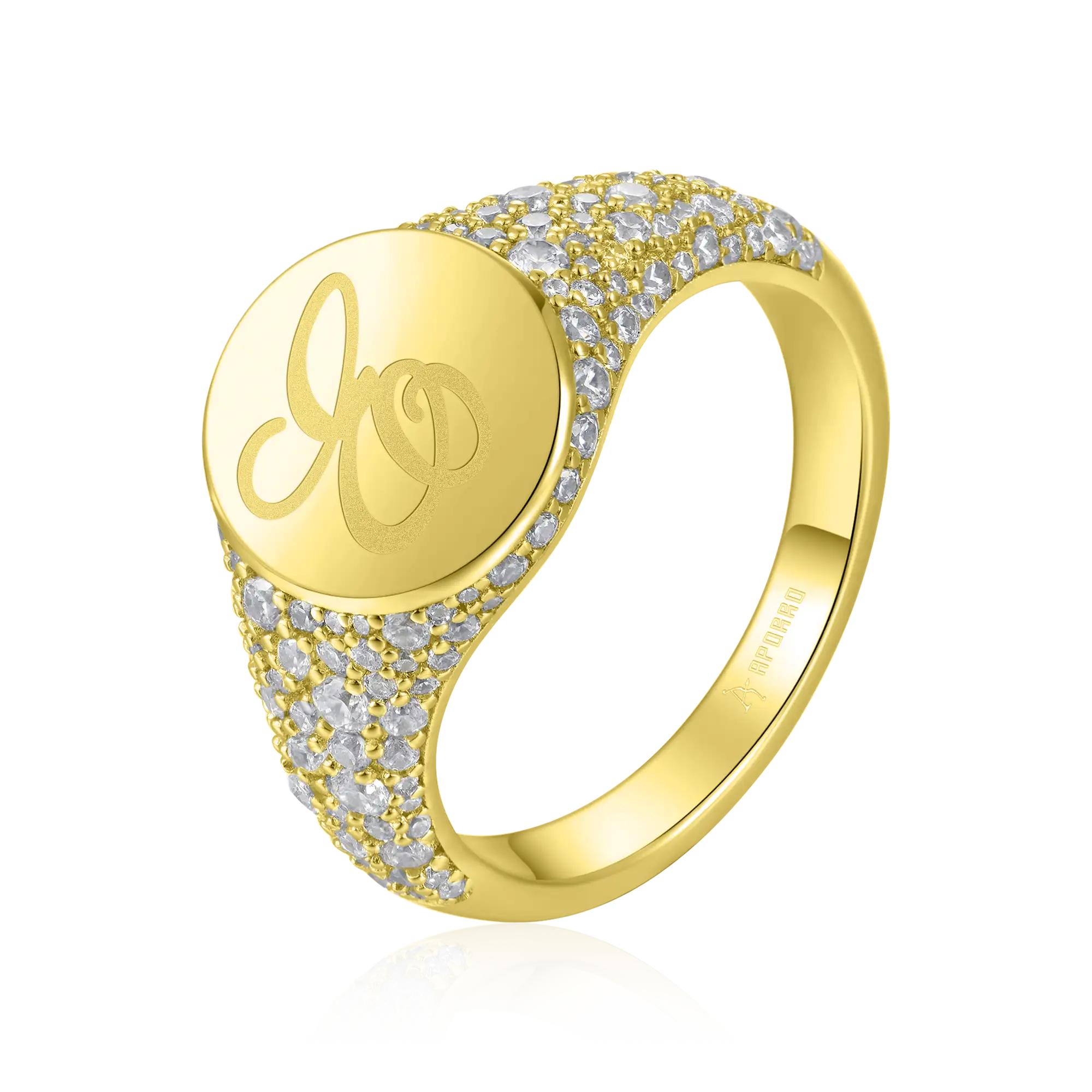 Anillo de sello ovalado helado personalizado - Carta