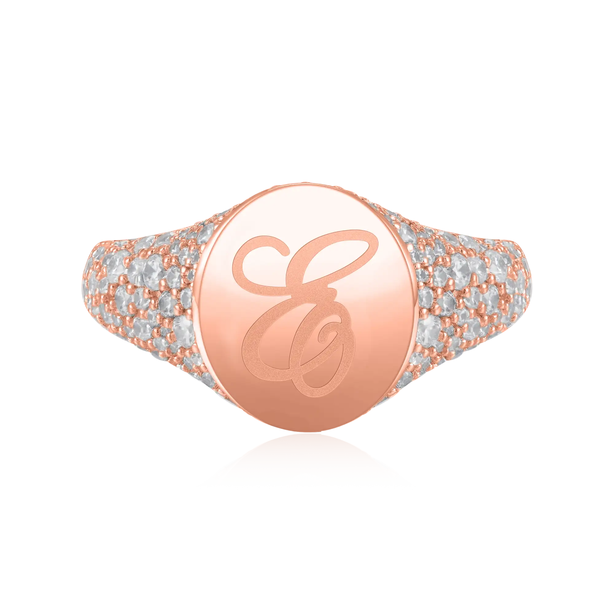 Anillo de sello ovalado helado personalizado - Carta