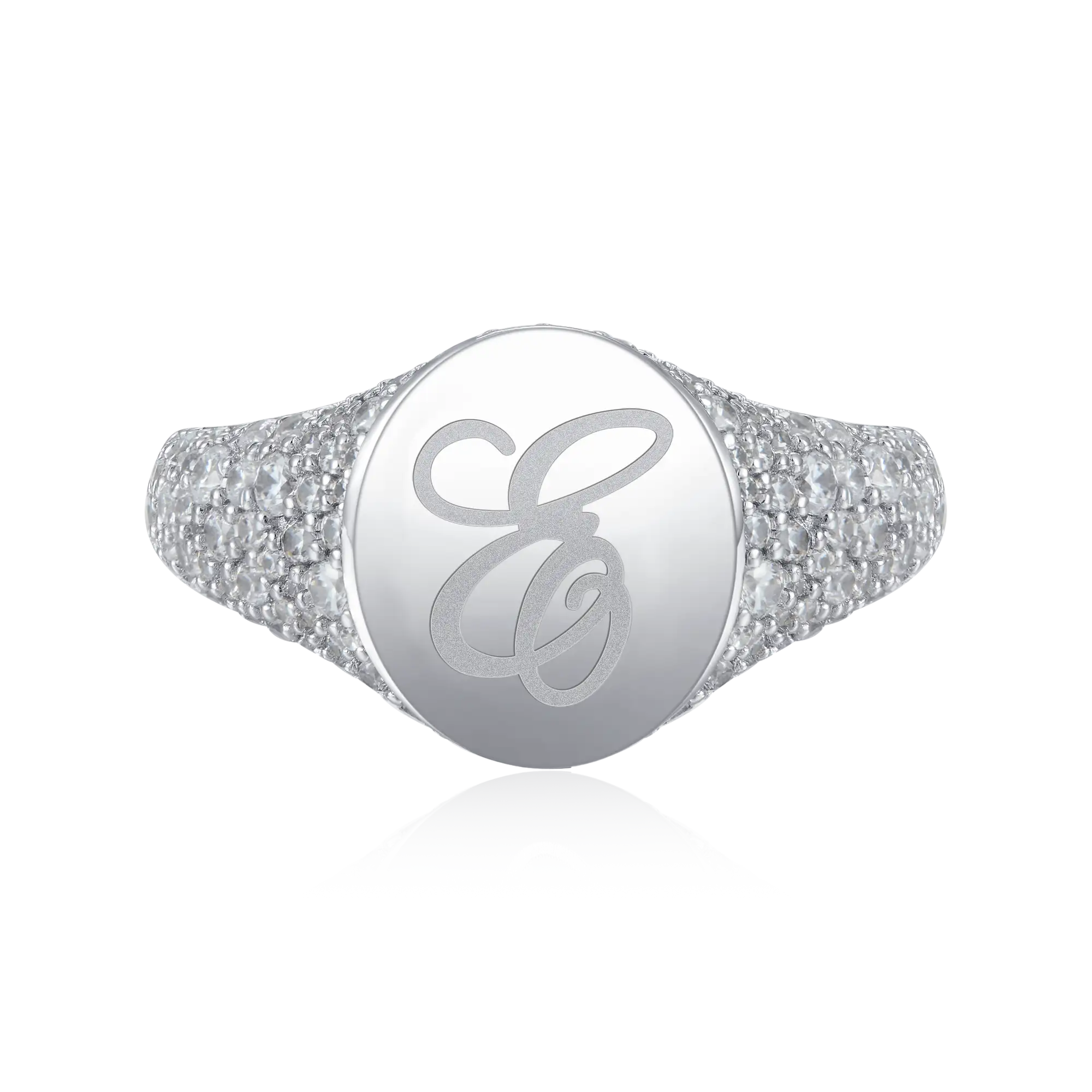 Anillo de sello ovalado helado personalizado - Carta