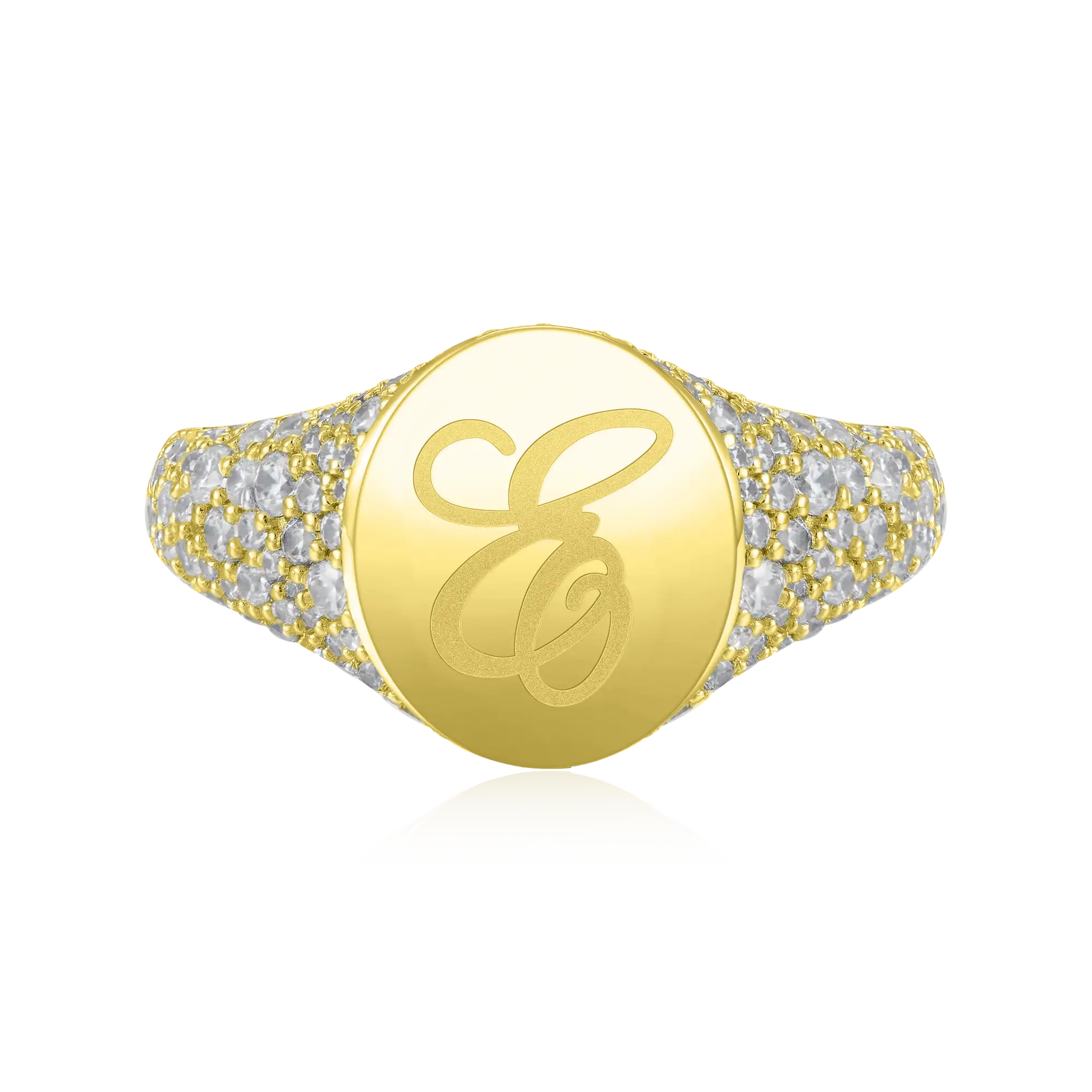 Anillo de sello ovalado helado personalizado - Carta