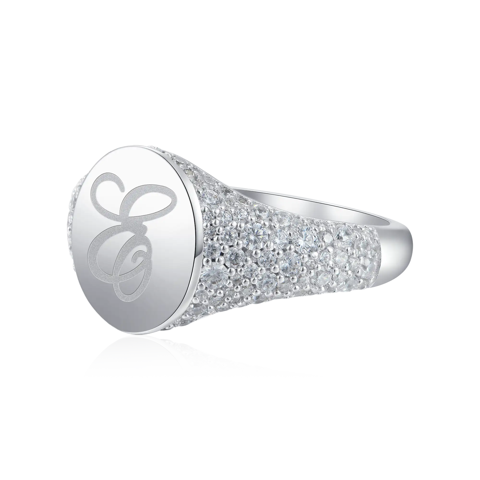 Anillo de sello ovalado helado personalizado - Carta