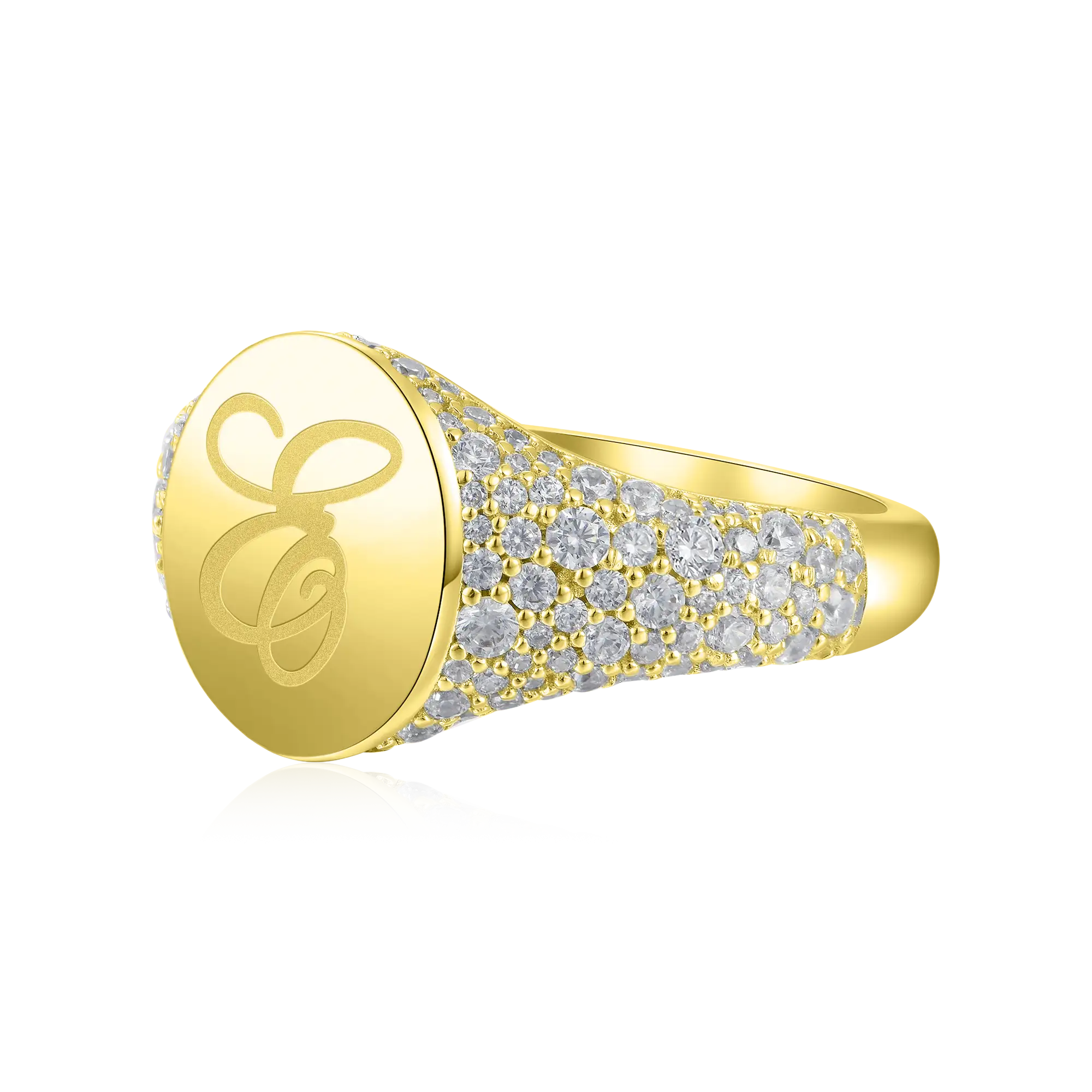 Anillo de sello ovalado helado personalizado - Carta