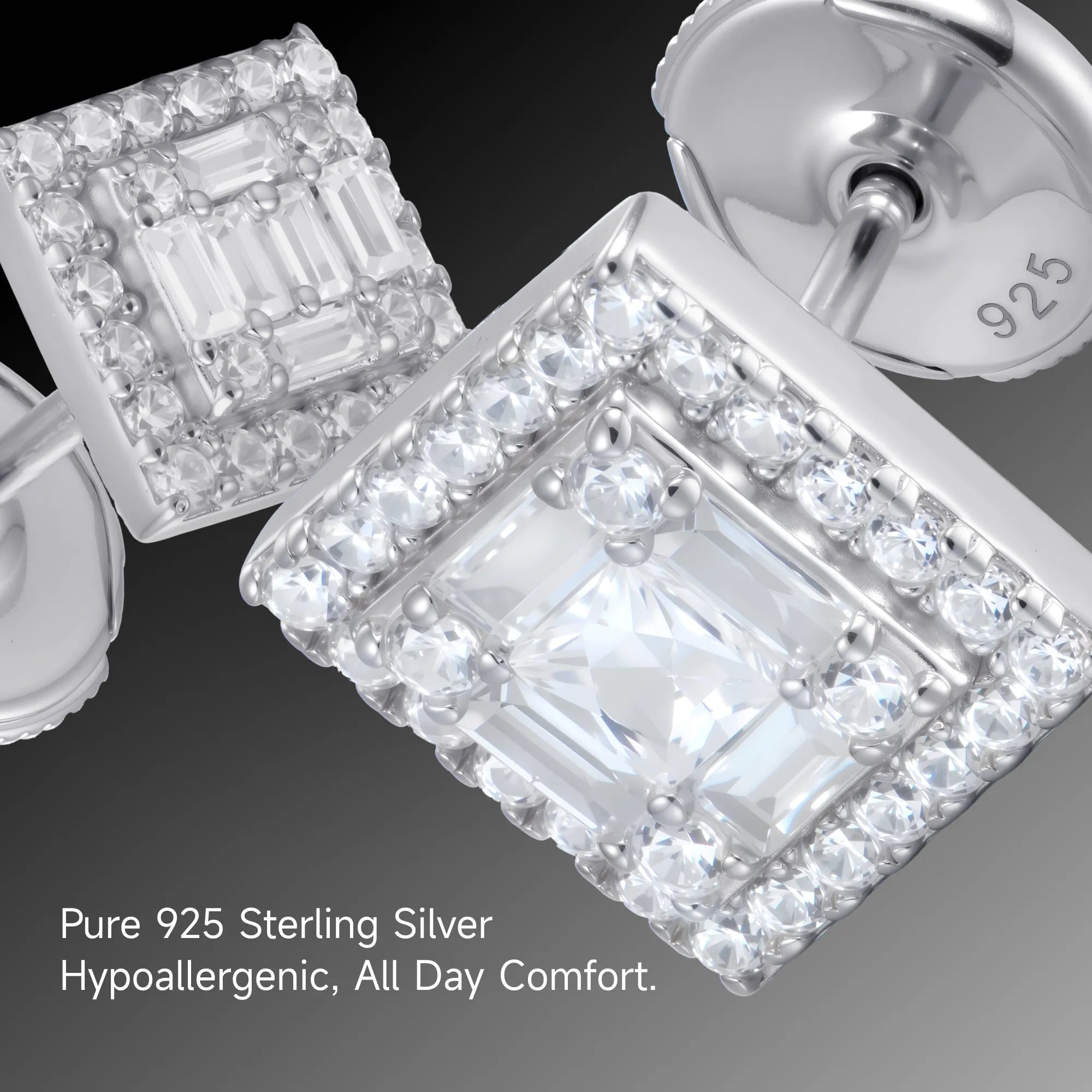 Women's Square Baguette Mix Halo Stud Earrings - Pair