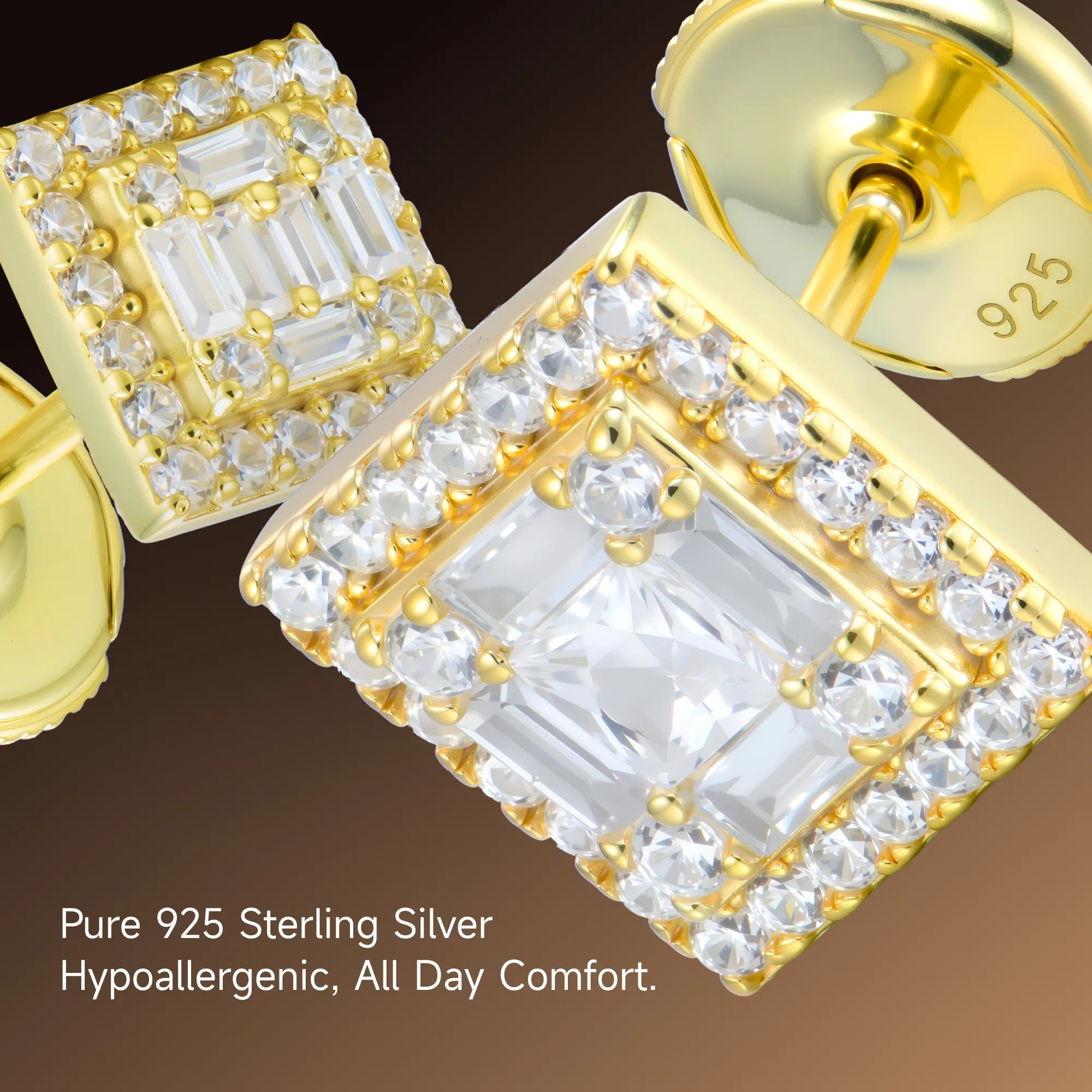 Women's Square Baguette Mix Halo Stud Earrings - Pair
