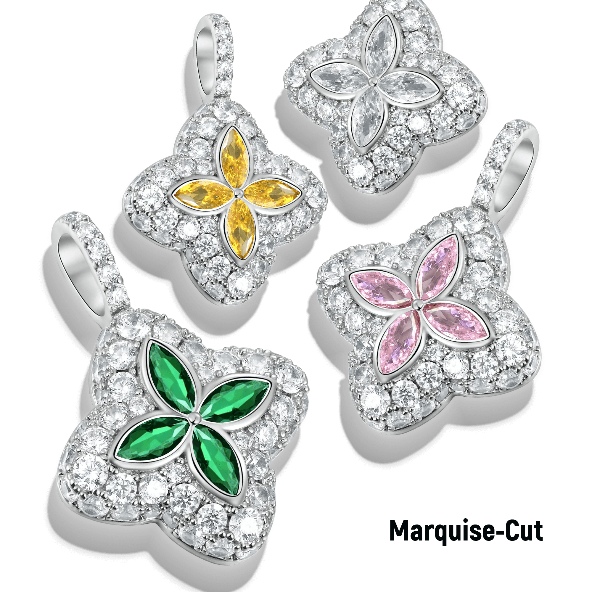 Iced Luminous Clover Pendant - White Diamond