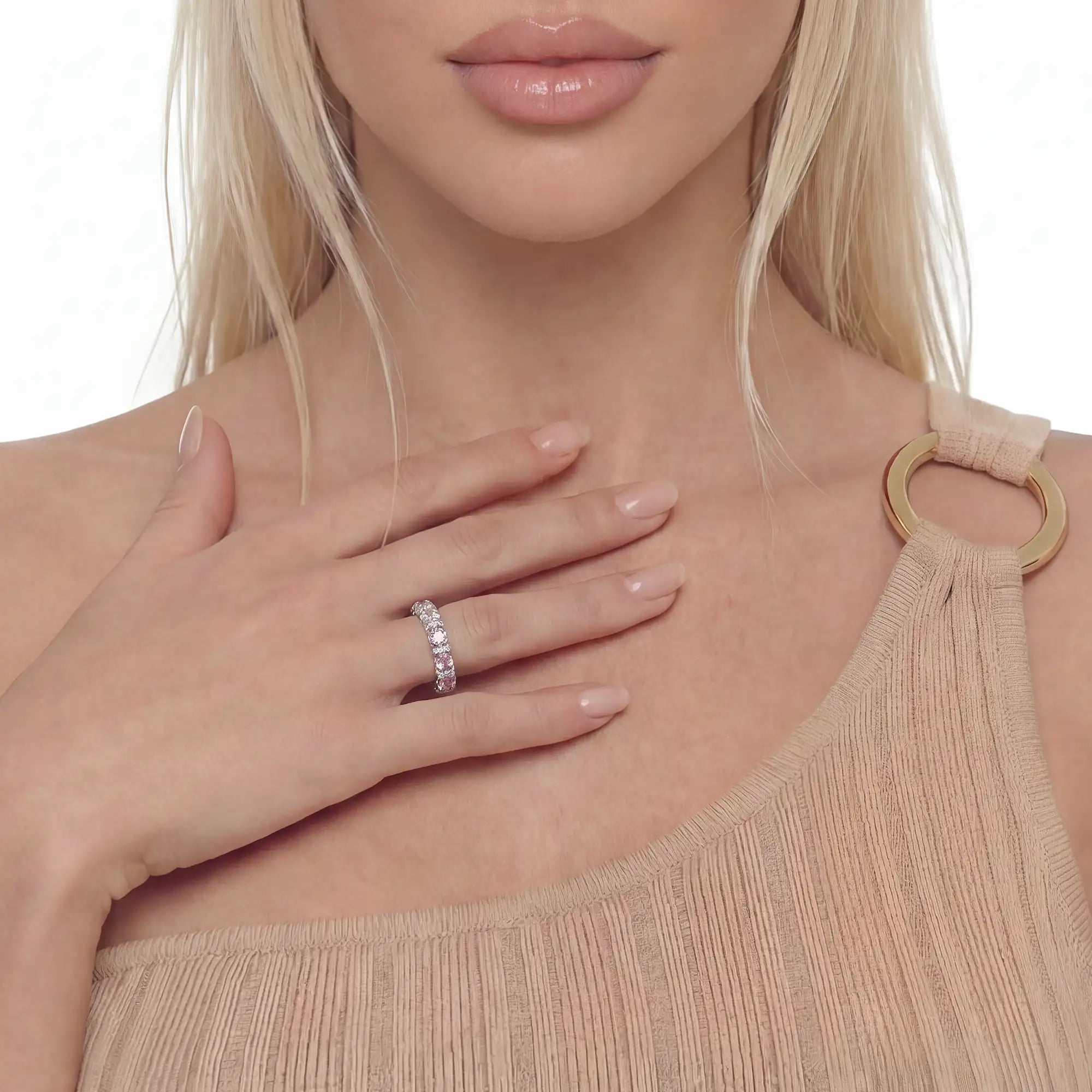 Crushed Ice Oval Cut Ring – Ausgefallenes Hellrosa