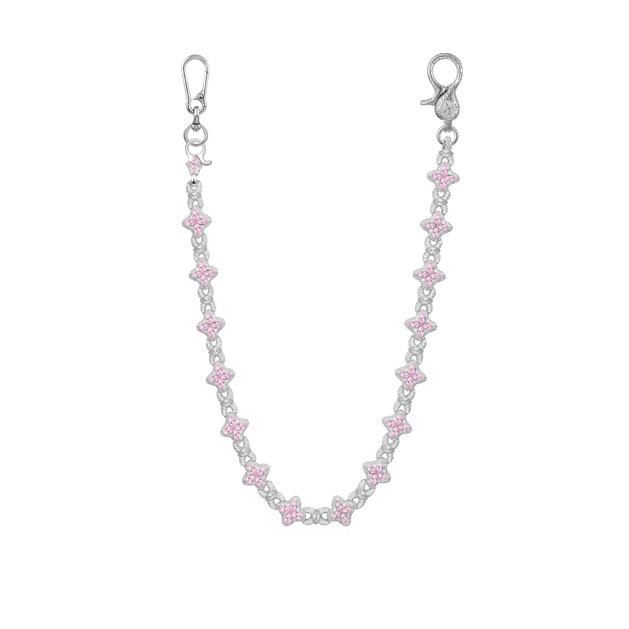 Collana con trifoglio luminoso ghiacciato & Catena per portafoglio - diamante rosa