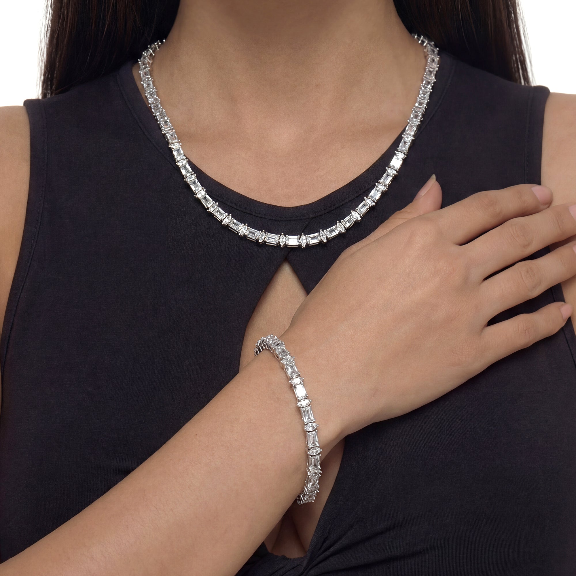 Cadena de tenis de lustre refinado de 6 mm y juego de regalos de pulsera