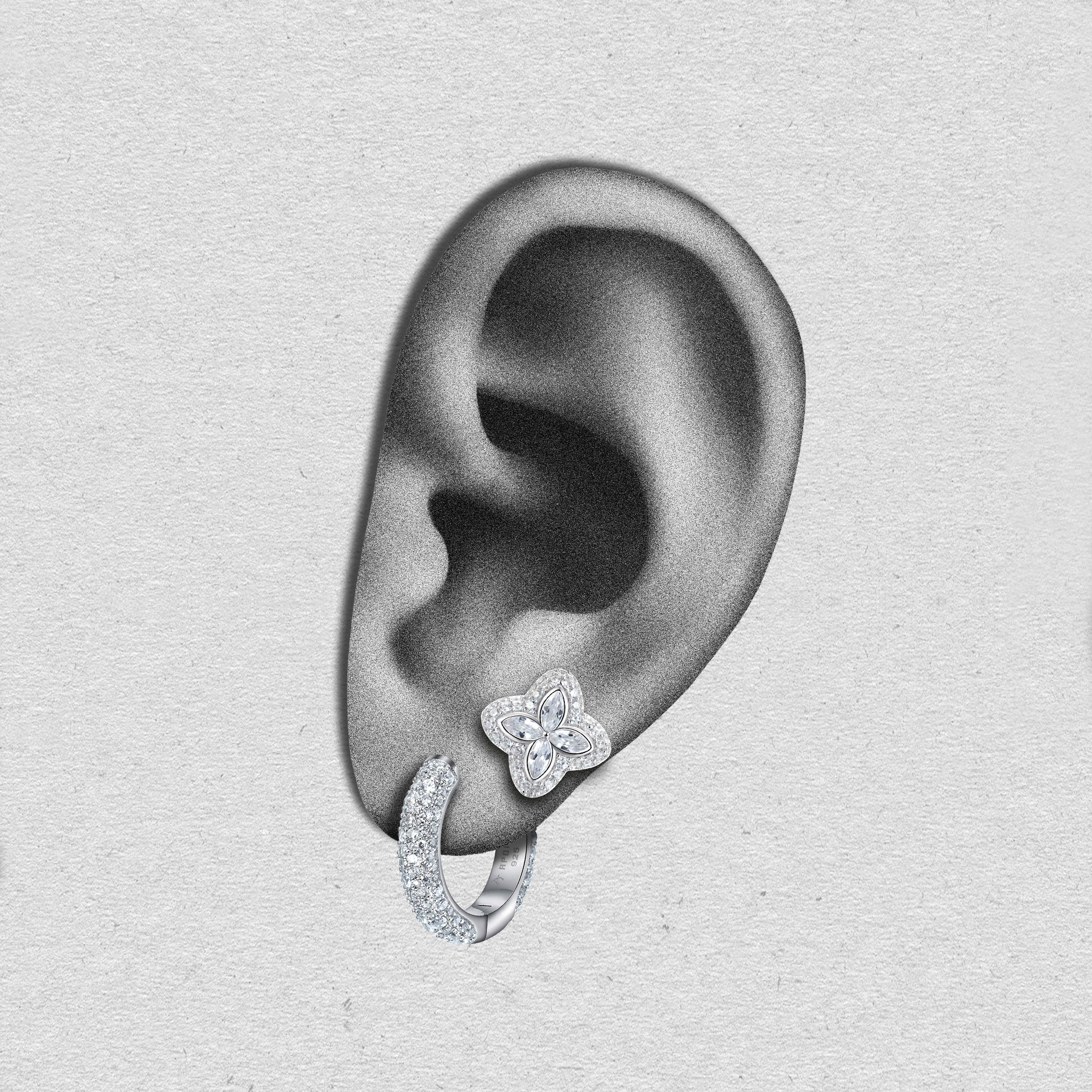 S925 Paved Hoop & Clover Stud Earring Set