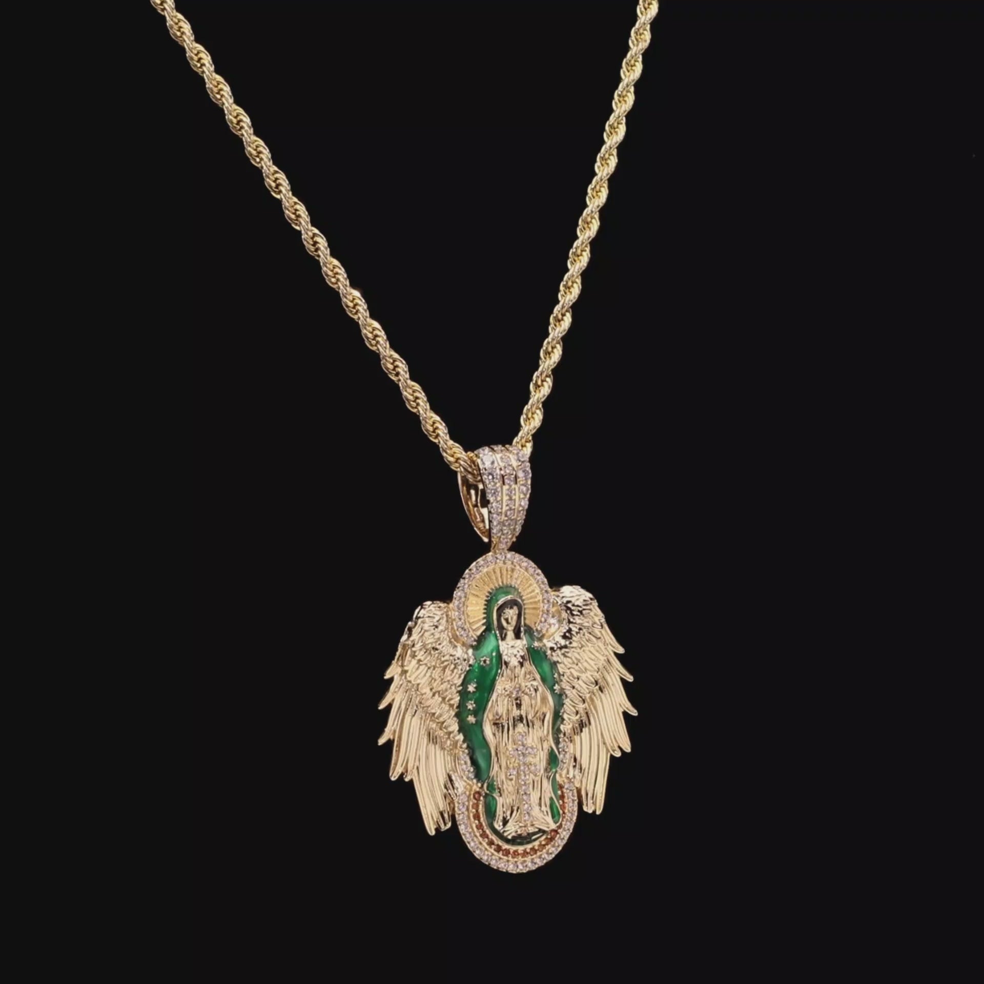 Moissanite Blessed Mary Halo Winged Pendant