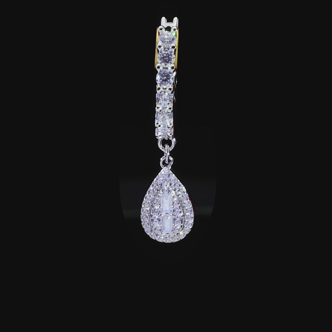 Teardrop Baguette Mix Halo Ohrringe baumeln - Paar