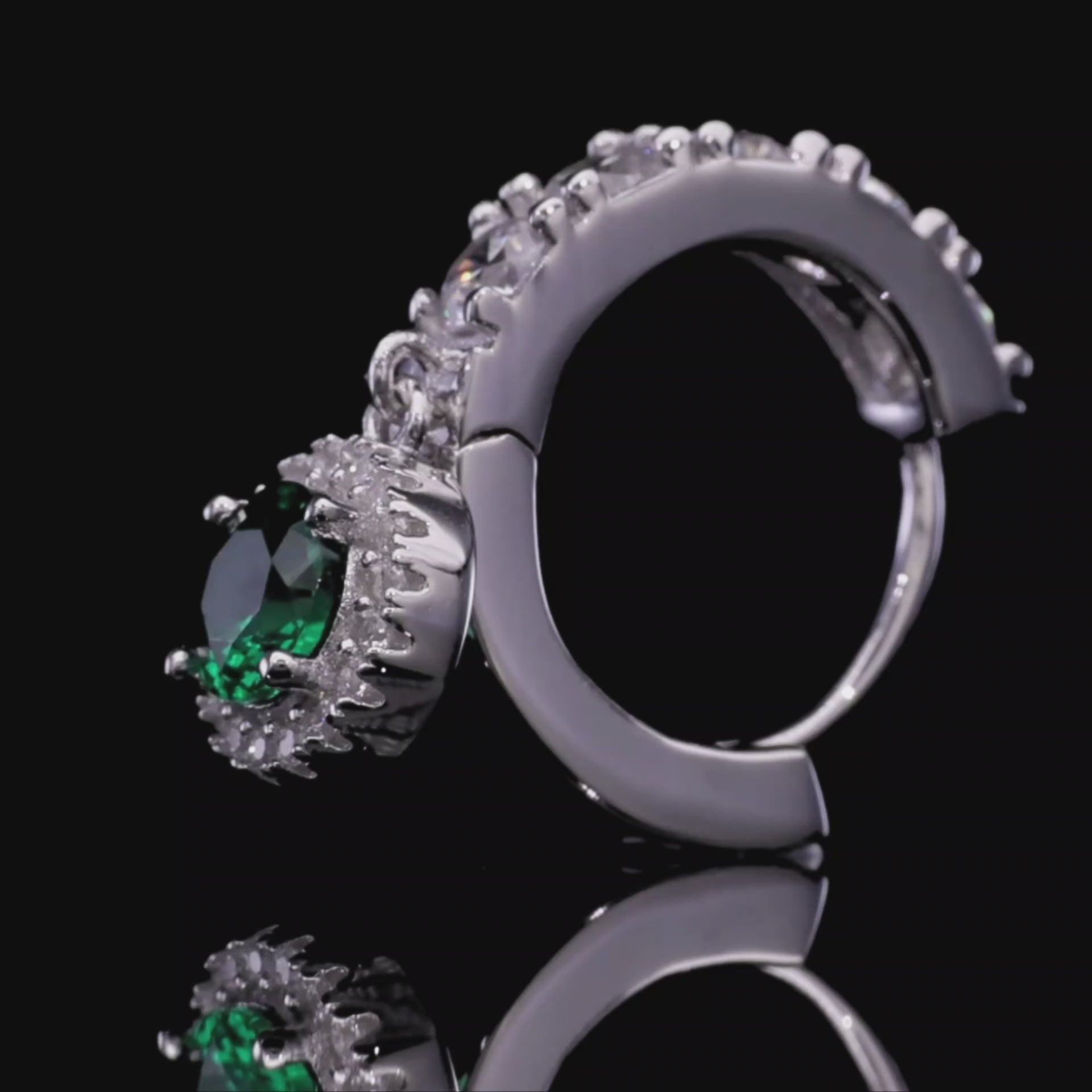 Moissanite Halo Dangly Earring - Green