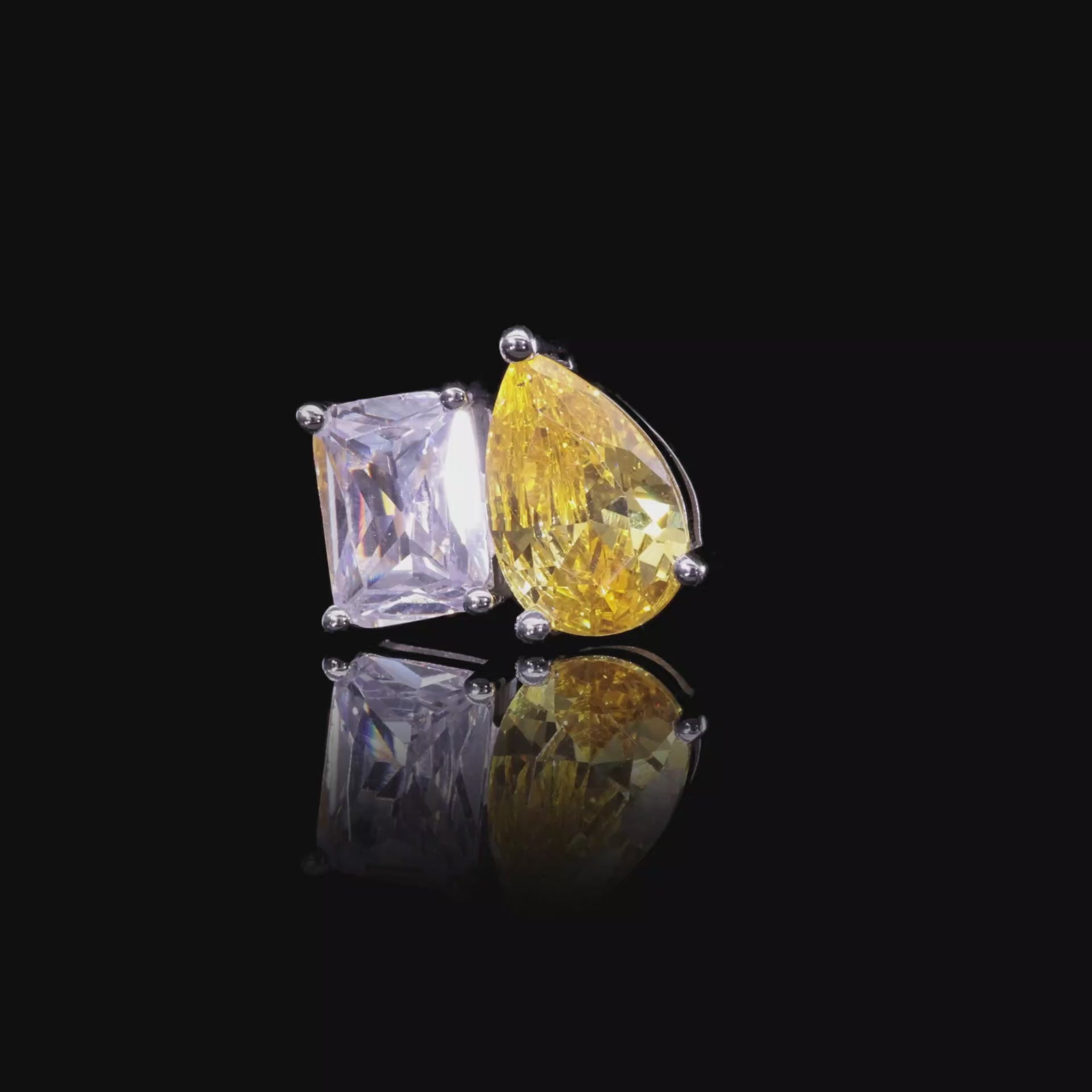 Moissanite Toi et Moi Stud Earrings – Emerald & Pear