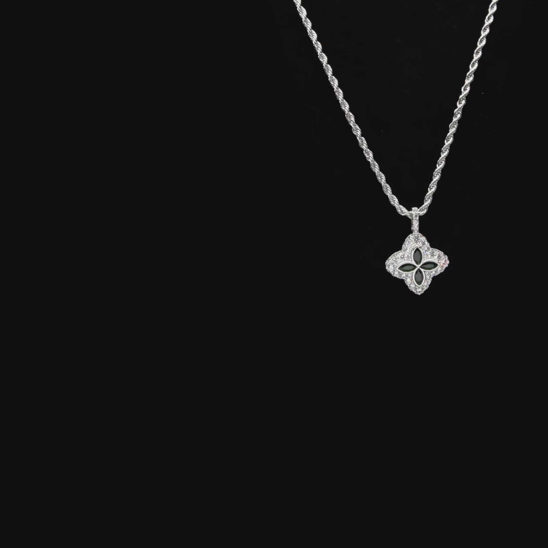 Iced Luminous Clover Pendant - White Diamond