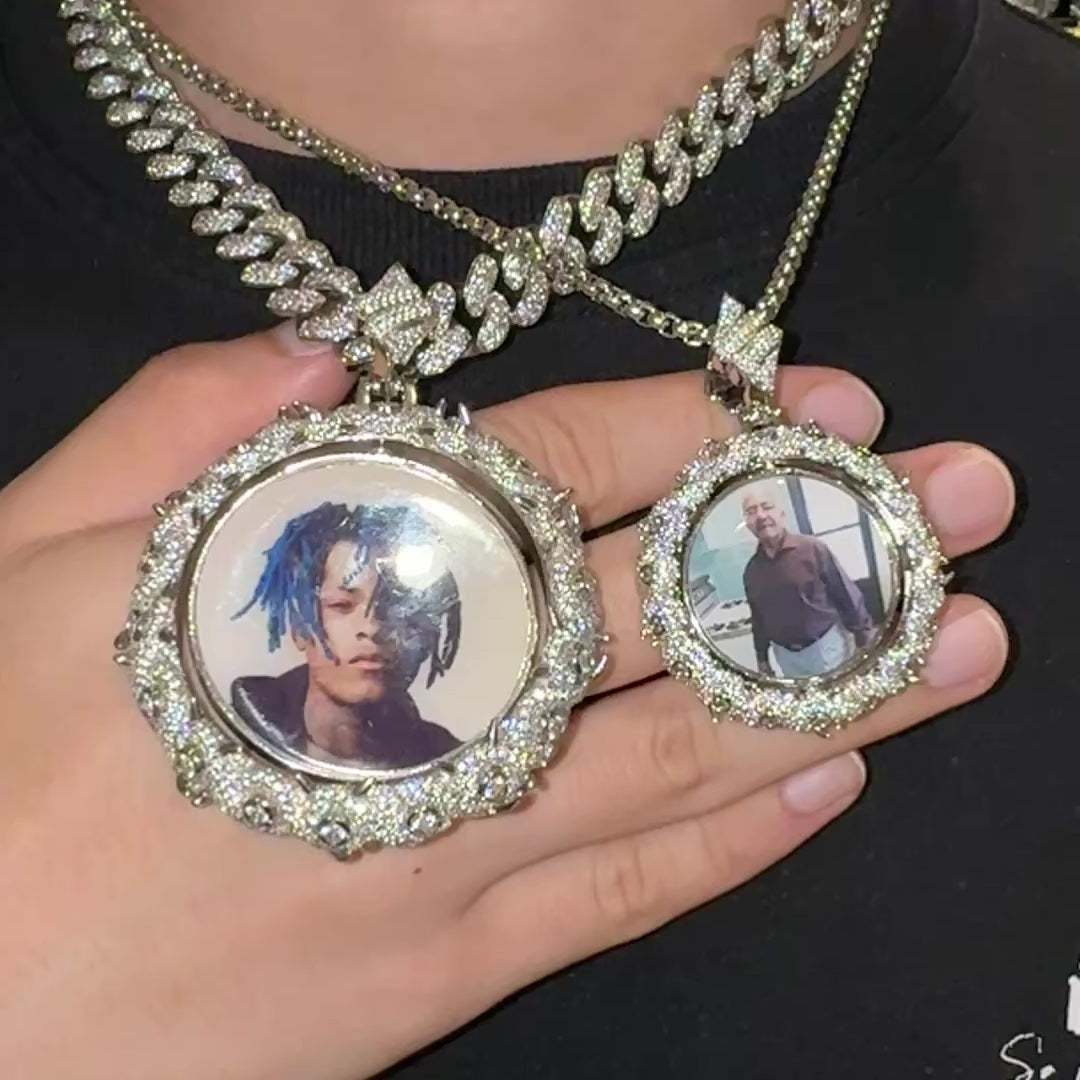 Custom Rotating Double Sided Moissanite Thorns Photo Pendant