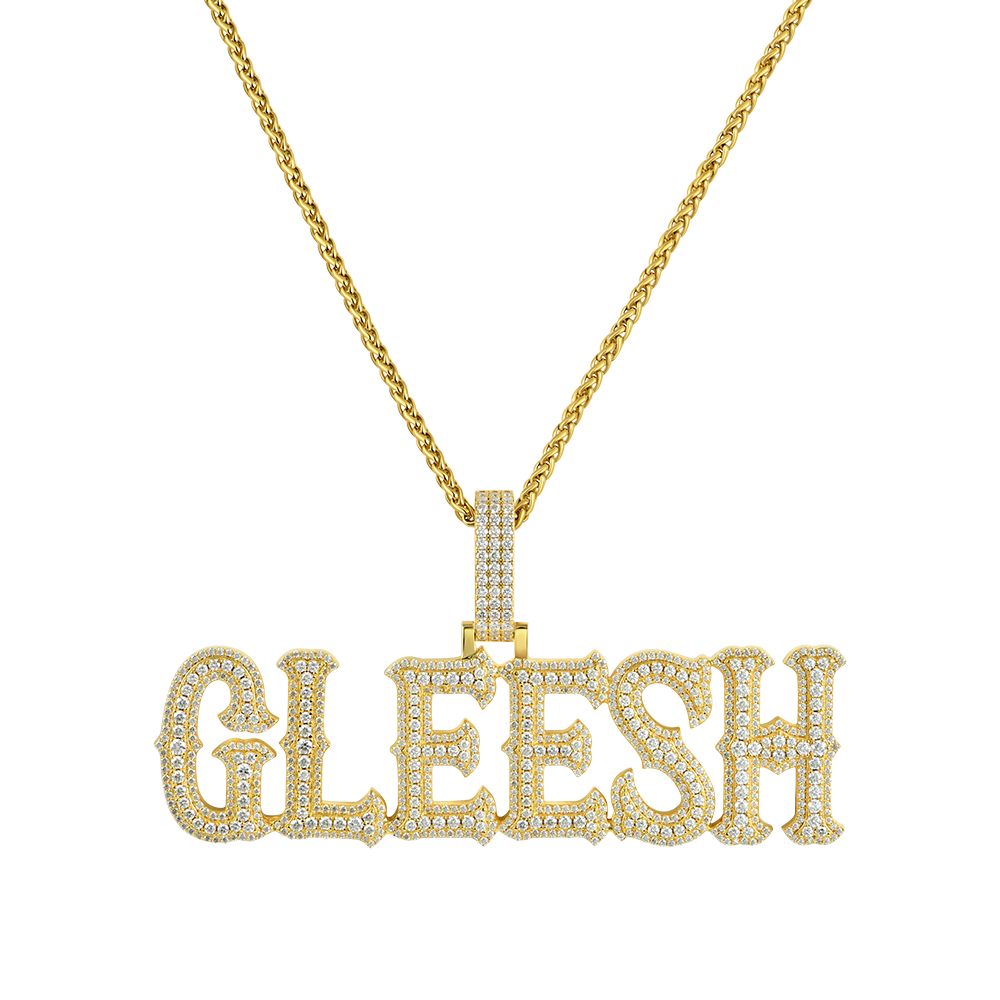 Custom Moissanite Bosox Font/Number Gold Name Pendant