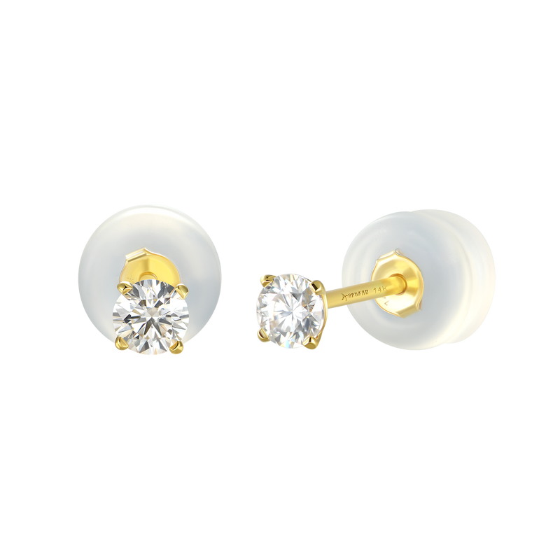 Solid Gold Round Diamond Stud Earrings-Pair - APORRO