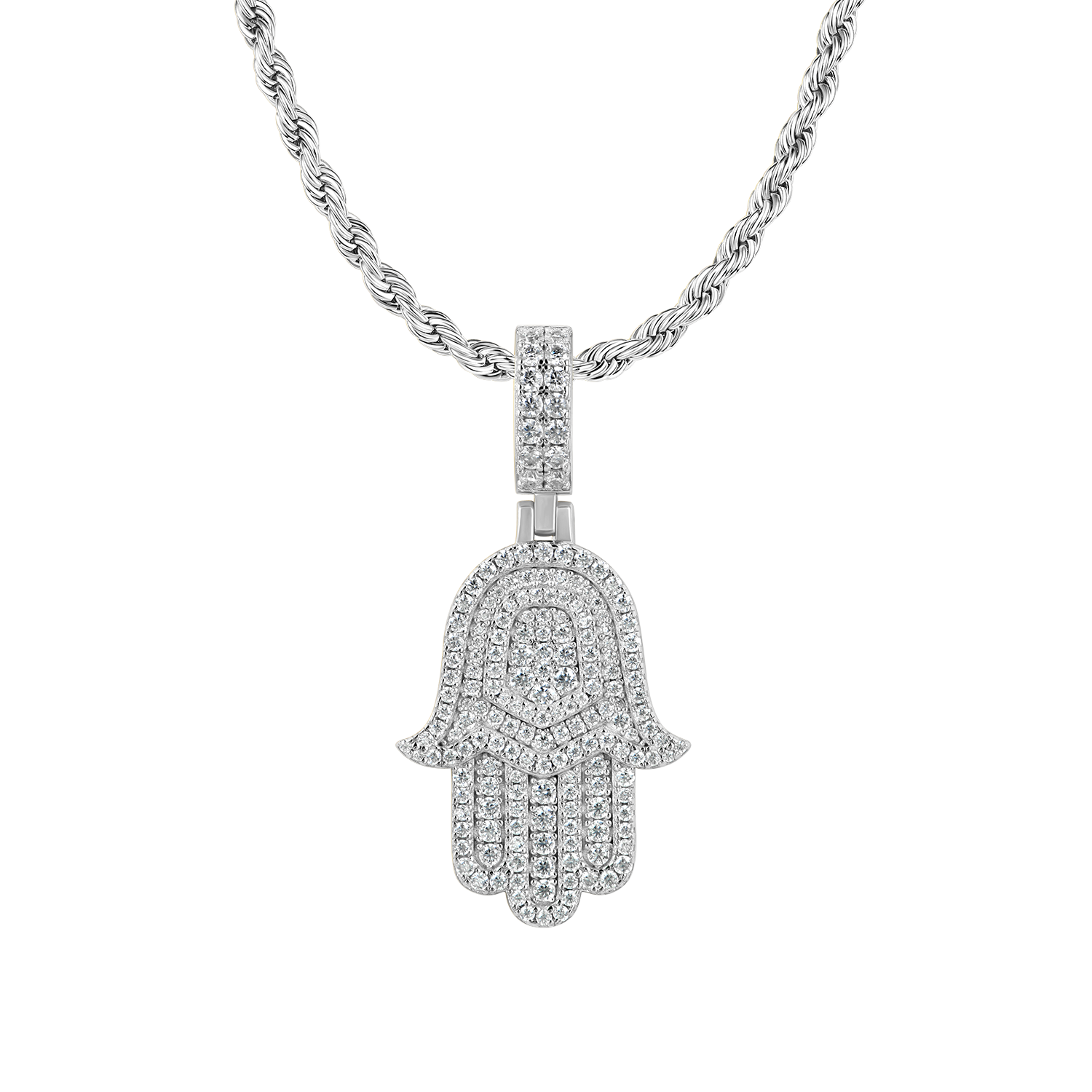 Moissanite Double-Layered Hamsa Pendant