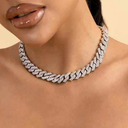Moissanite Round Cut Prong Cuban Link Chain - 12mm