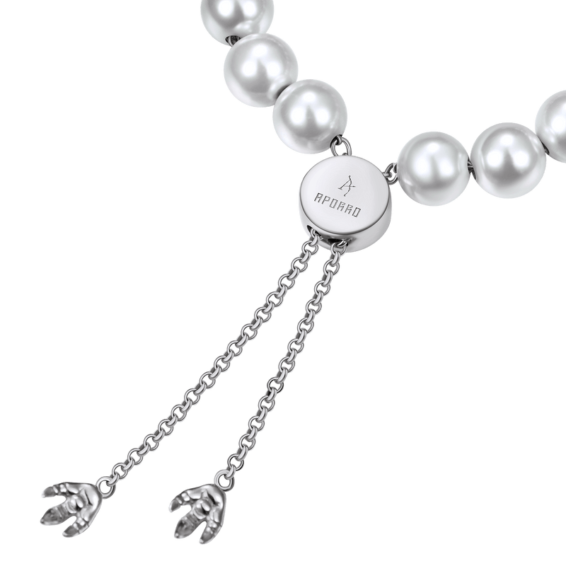 WONG Dragon Pearl and Bead Adjustable Necklace-White Gold - APORRO