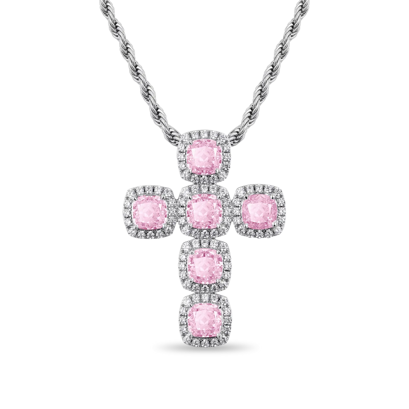 Crushed Ice Radiant Cut Clustered Cross Pendant - APORRO