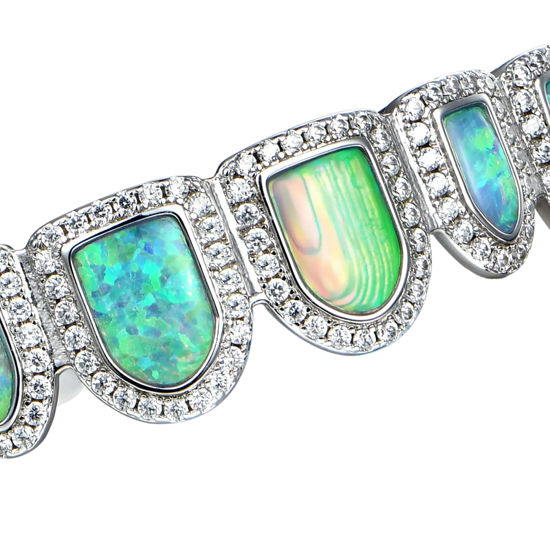 Pre-made Open-Face Opal Grillz - Iced-out White Gold Grillz - APORRO