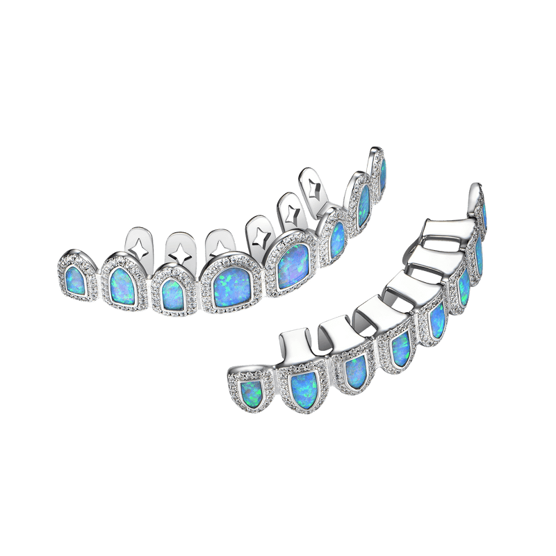 Vorgefertigter Open-Face Opal Grillz - Iced-out White Gold Grillz - APORRO
