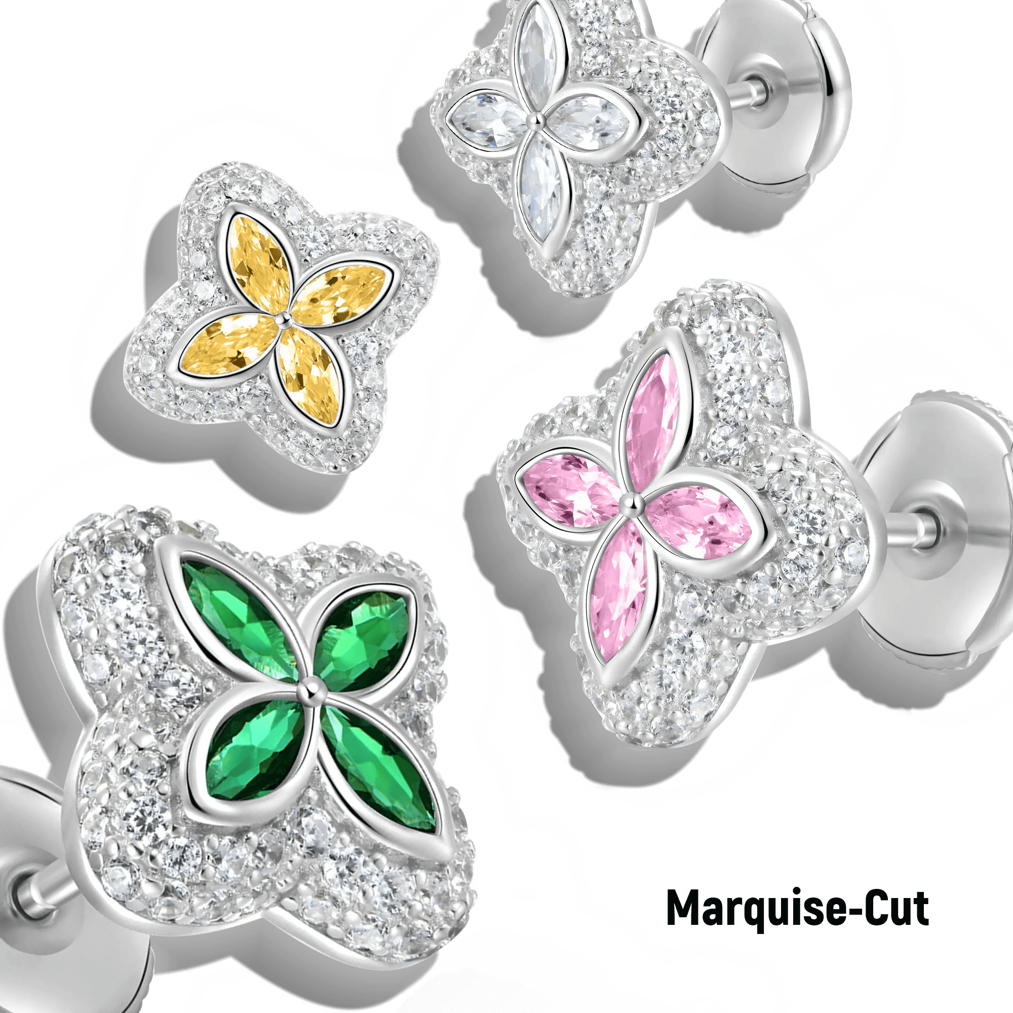 Boucles d'oreilles de trèfle lumineuses glacées - Diamond blanc