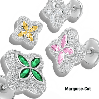 Boucles d'oreilles de trèfle lumineuses glacées - Diamond blanc