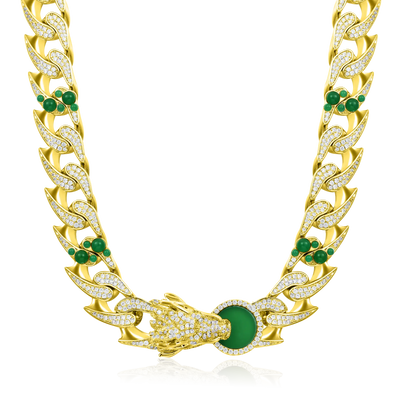 WONG Ⅱ Ridge Iced Jade Beads Cuban Necklace - 15mm