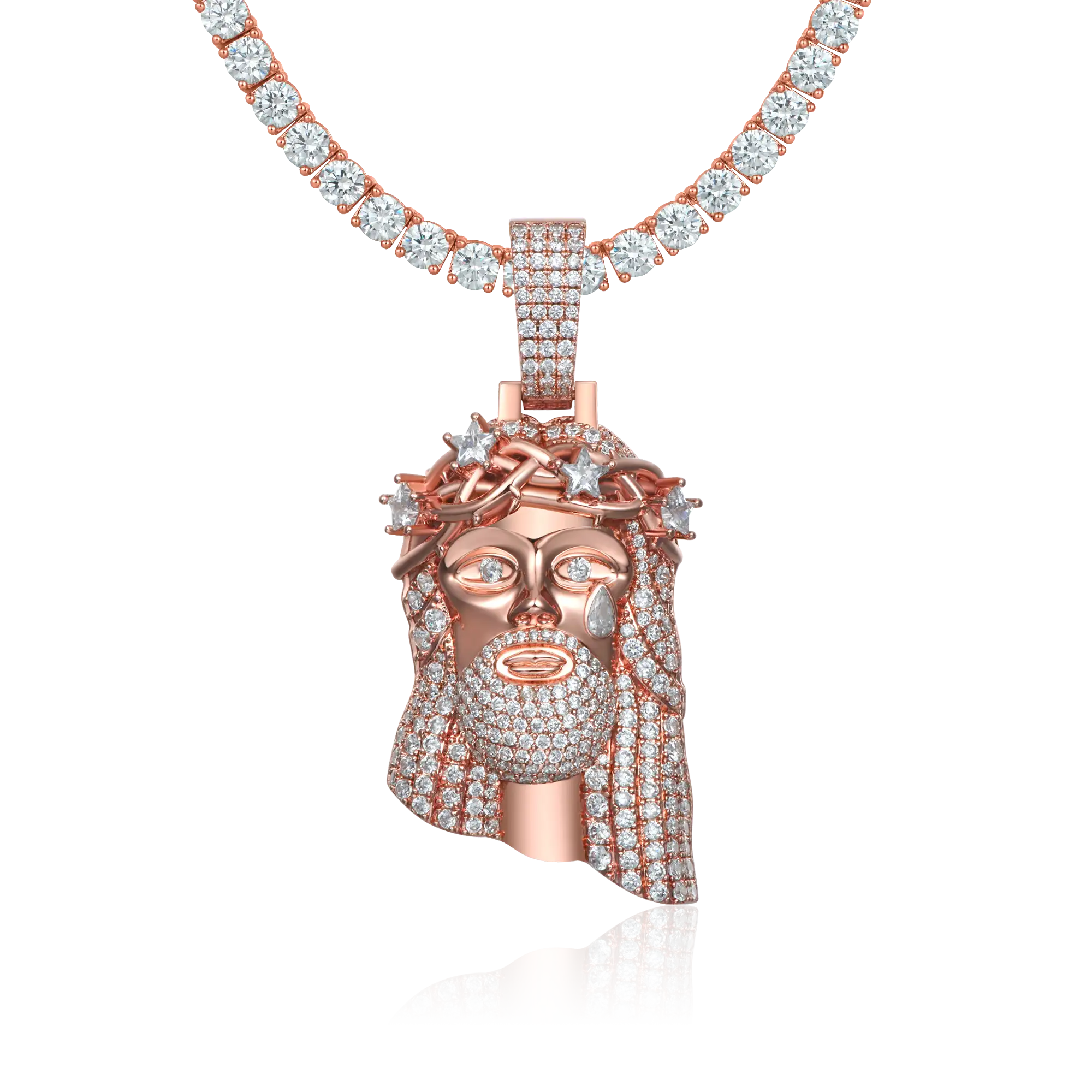 Moisanite Rose Gold Stellaire Jésus Pendant - Medium