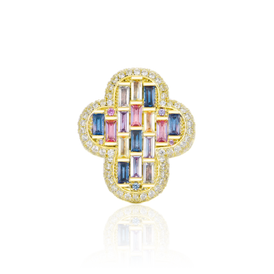 Iced Vitraux Vintage Rose Window Cross Ring