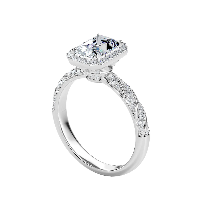 Bague de fiançailles en corde de diamant Halo taille émeraude personna - APORRO