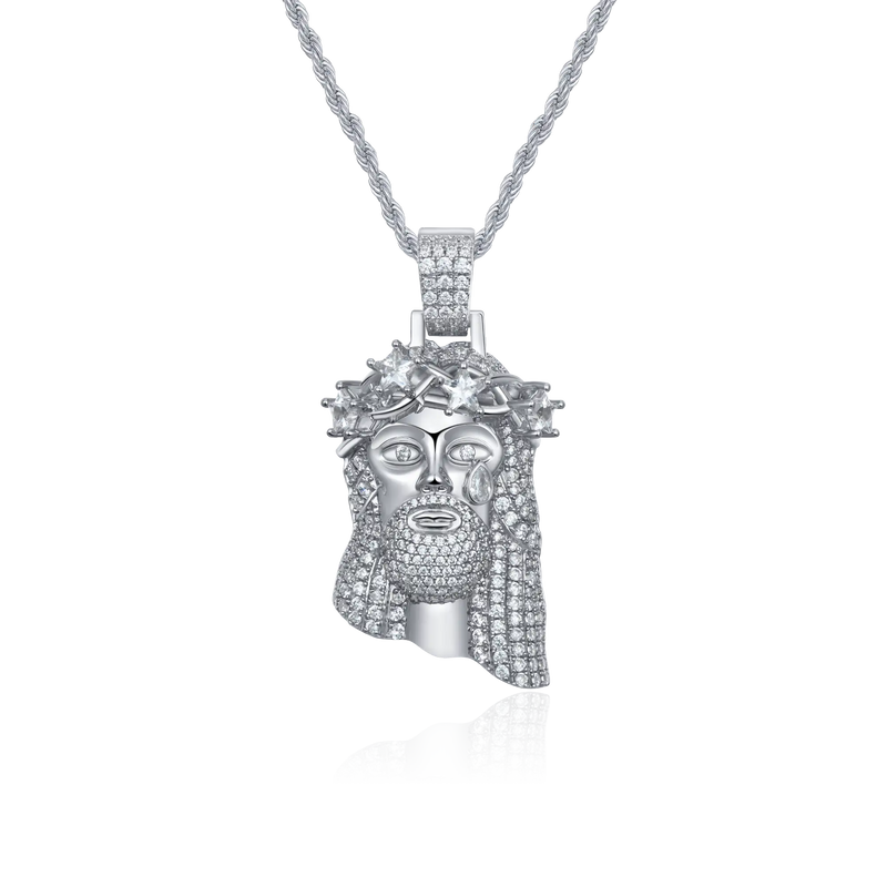 Moissanite White Gold Stellar Jesus Pendant - Small - APORRO