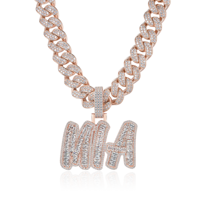 Custom Emerald Cut Romantic Font Pendant