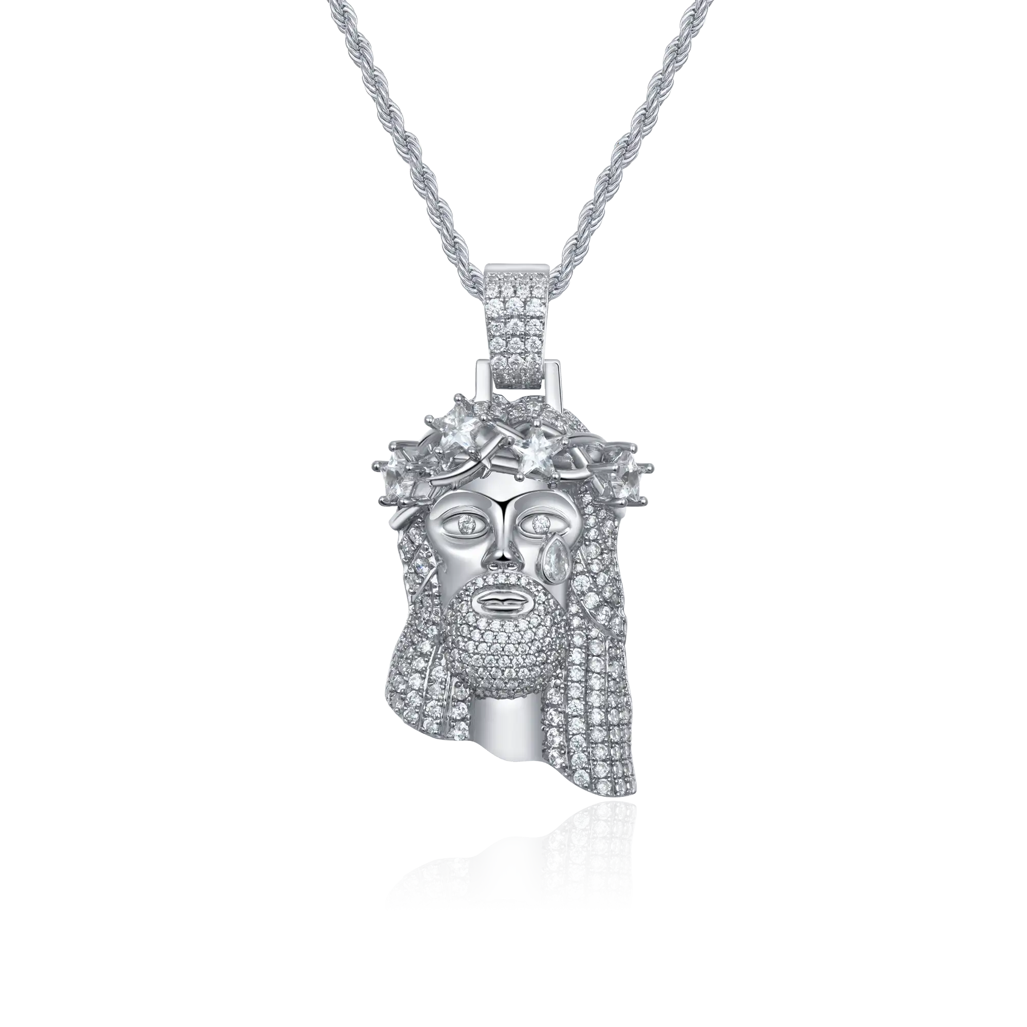 White Gold Stellar Jesus Pendant - Small