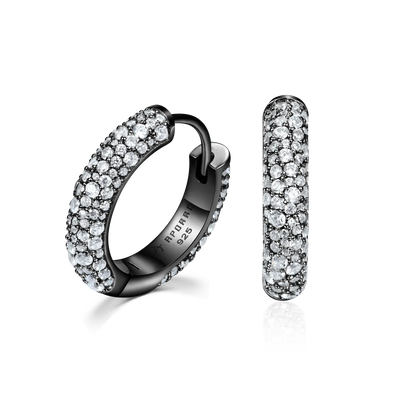 S925 Round Paved Hoop Earring - Medium