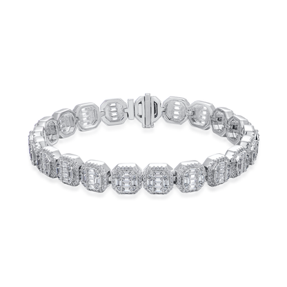 Moissanite Baguette Clustered Tennis Bracelet - 8mm