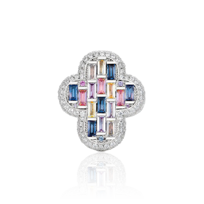 Iced Vitraux Vintage Rose Window Cross Ring