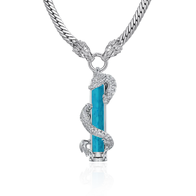 WONG Dragon Jade Pillar Cuban Chain & Anhänger-Set – Silber