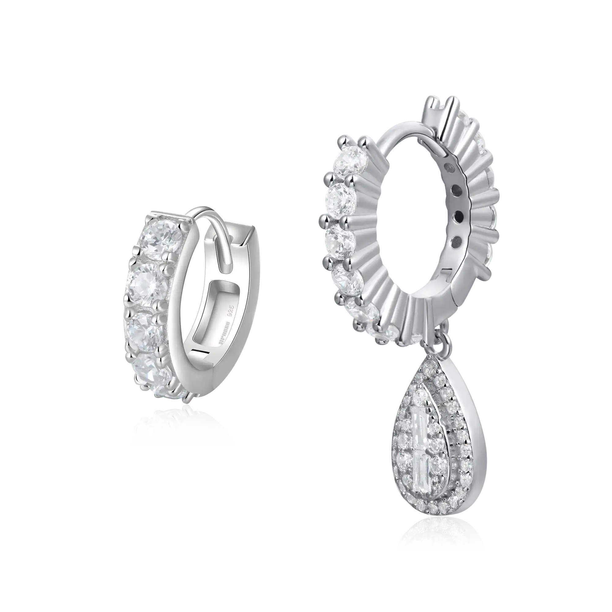 Teardrop Baguette Dangly & Classic Hoop Earring Set